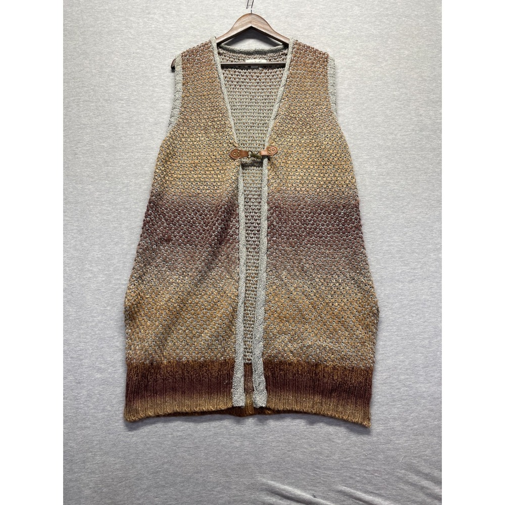 Simply Noelle Cardigan Sweater Vest Womens L/XL Brown Chunky Knit Buckle Closure